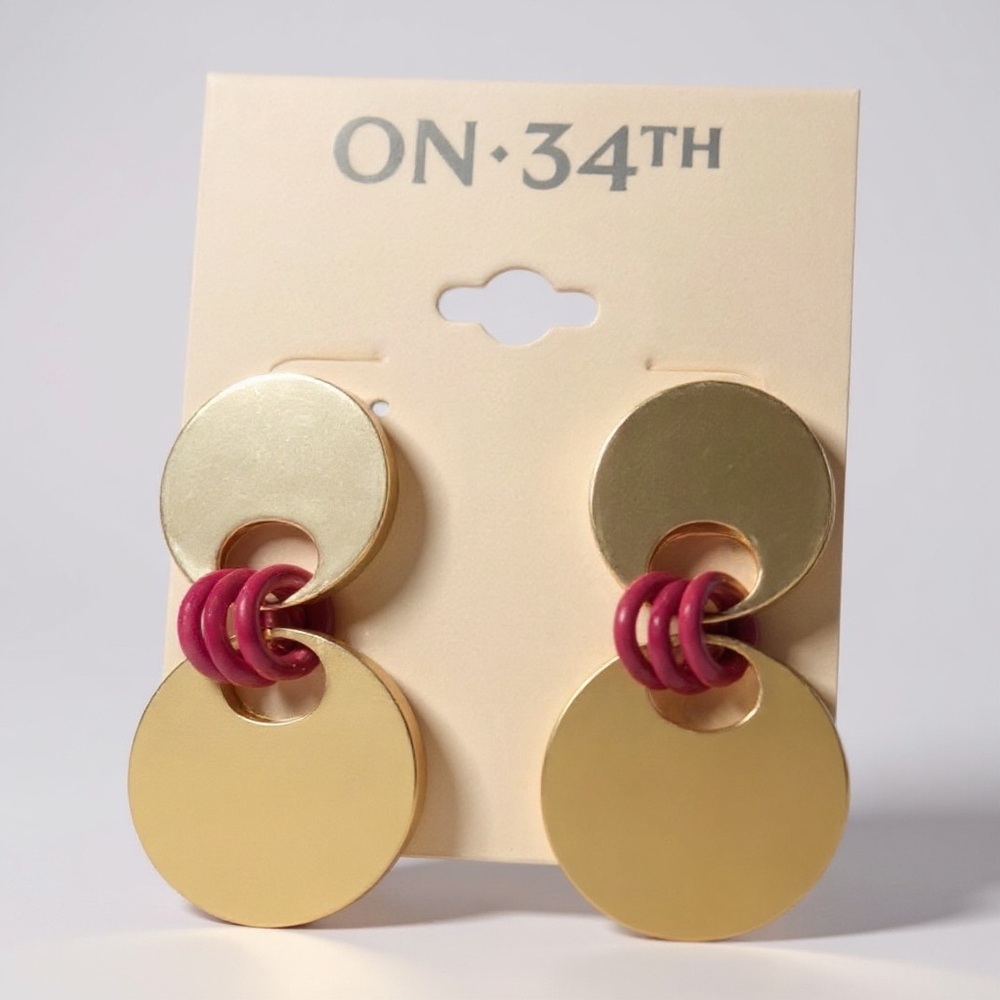 NWT! Vintage ON 34th Gold Disc Statement Earrings